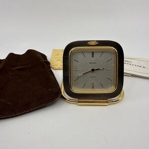 Seiko Quartz Travel Desk Alarm Clock & Manual Two Tone Japan Needs Batteries